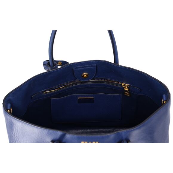 PRADA Logo Tote Bag BN2729 Blue Saffiano Cuir Leather - Picture 6 of 8